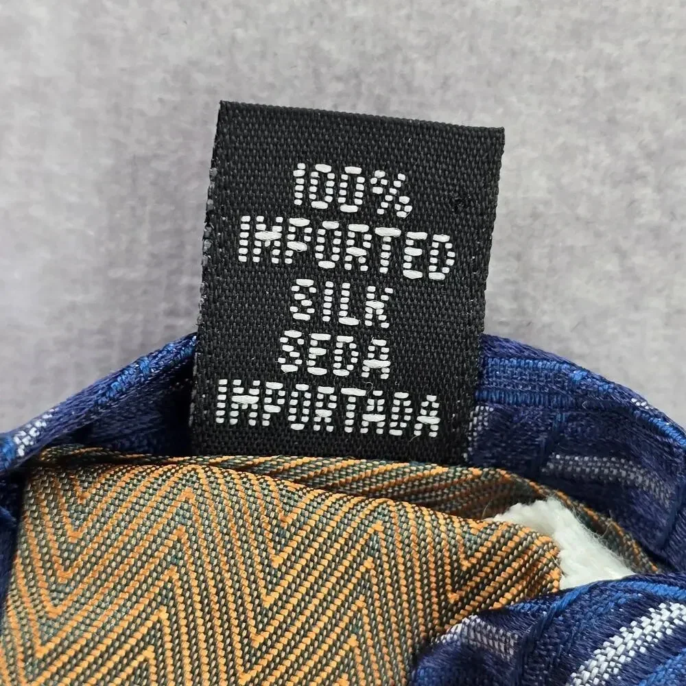 Nubio Blue Silver Diamond Stripe‎ Geometric Silk Executive Neck Tie Men's